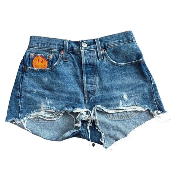 Levi's Premium 501 Original Fit High Rise Oxnard Athens Cut-Off Shorts Size 25 - Picture 6 of 11